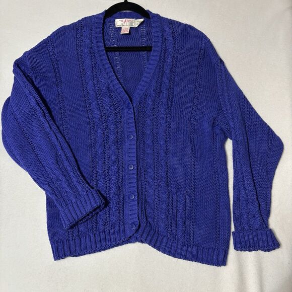 AMERICAN WEEKEND Vintage 80s Cardigan Sweater Women’s L Blue - Picture 1 of 8